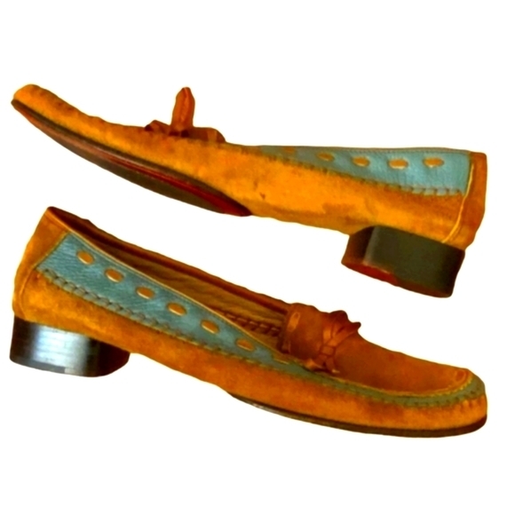 Salvatore Ferragamo Vintage Suede Moccasin Loafers Brown Blue Size 8 - Picture 1 of 11